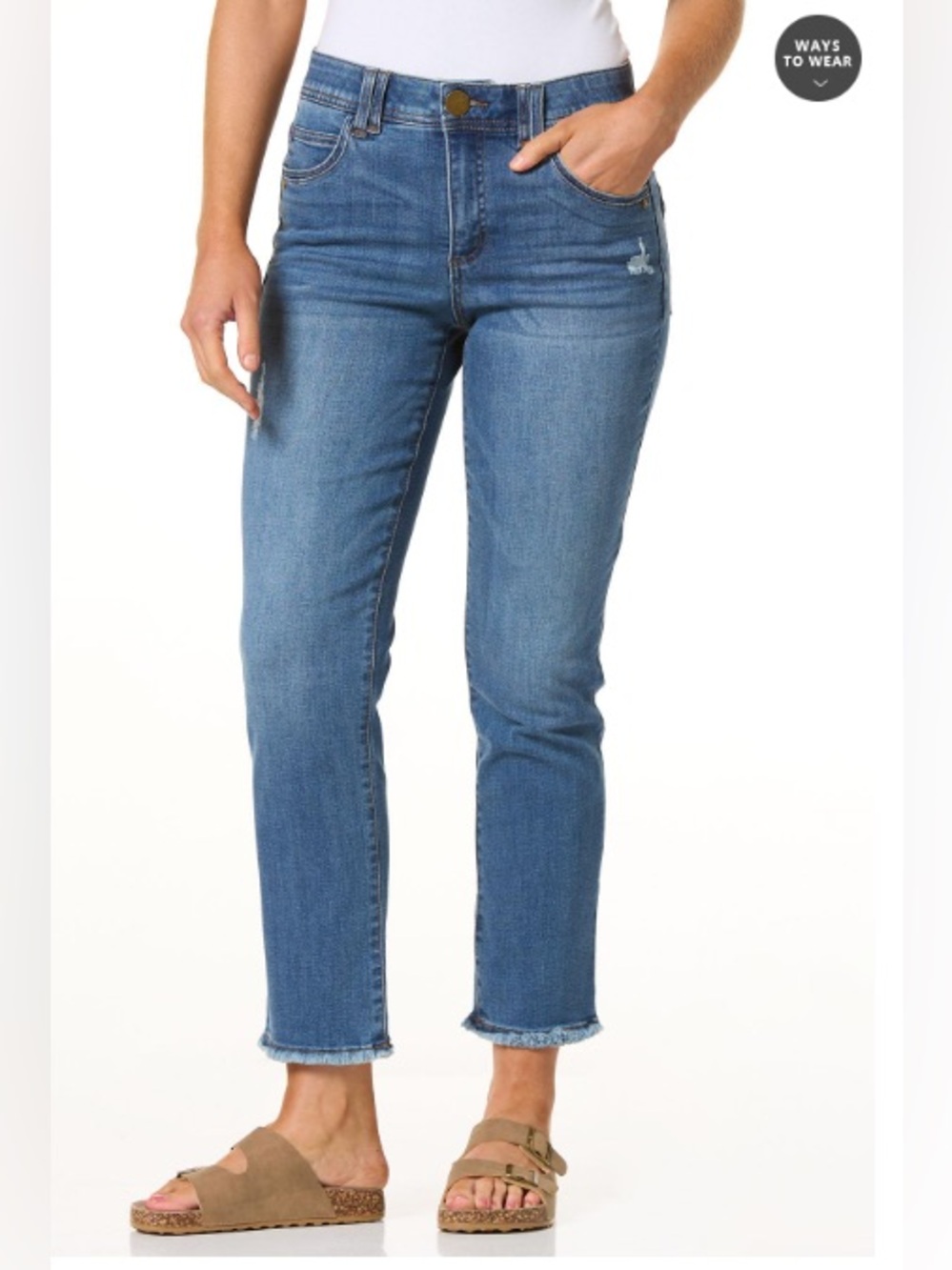 Democracy Women's 12 Ab Technology Girlfriend Jeans Medium Wash Raw Hem Distress